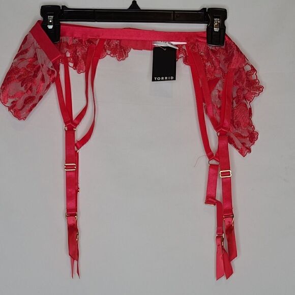 5X 6X Torrid Raspberry Pink Mesh Garter Belt Gold Floral Lace Lingerie Valentine - Picture 2 of 8